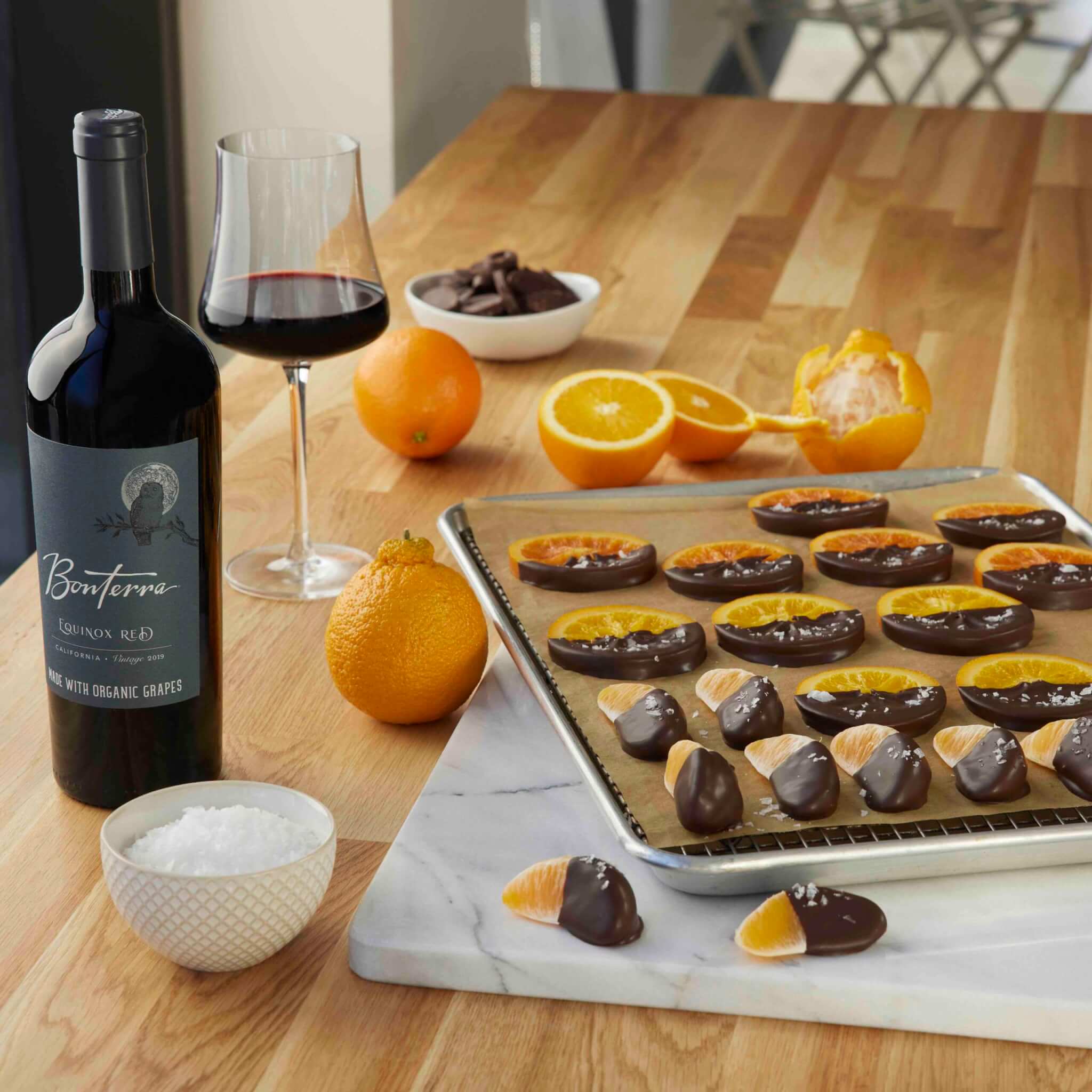 Bonterra Equinox Red food pairing with chocolate dipped orange