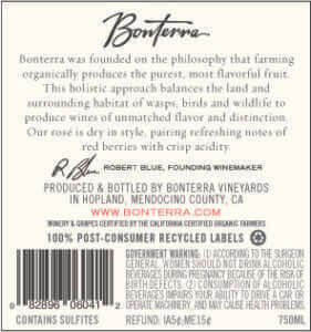 2017 Bonterra Rosé label back