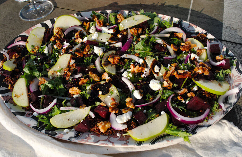 Pinot Noir paired with a beet and goad cheese salad