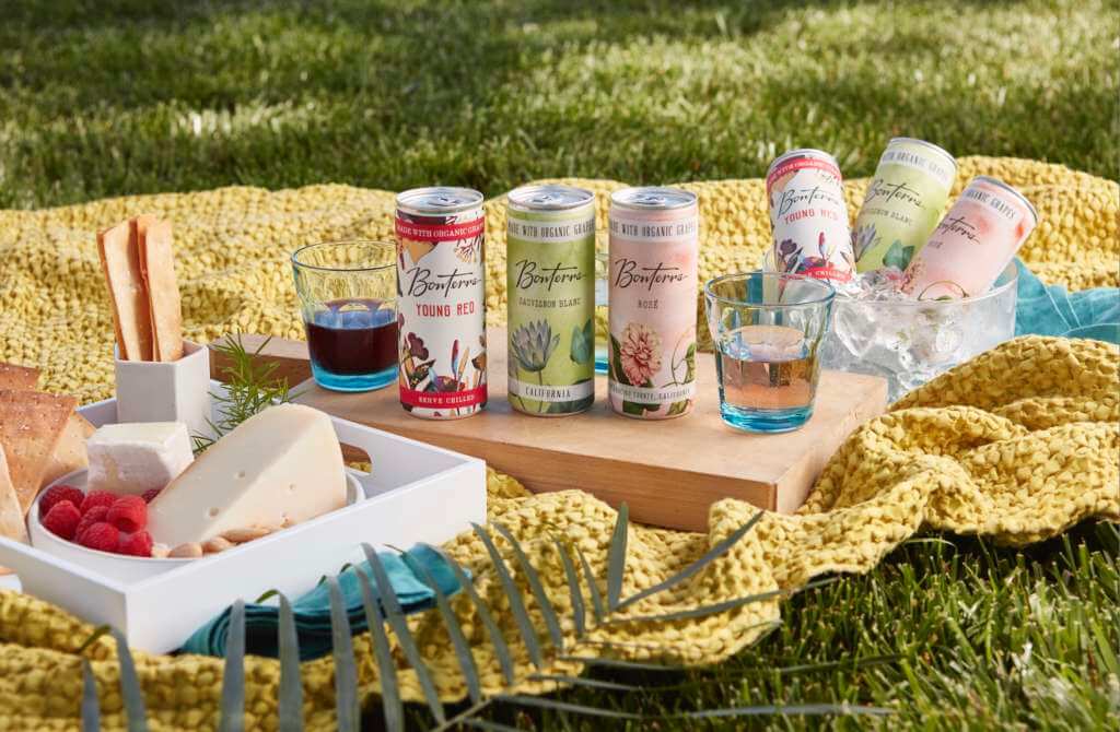 Bonterra Wines in cans on a picnic 